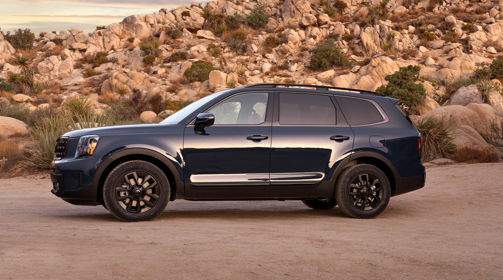 2025 Kia Telluride, side view, parked outside a modern home in the desert