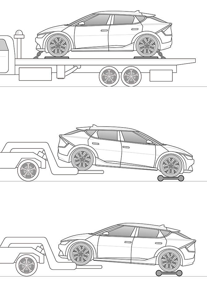 Illustration of an EV being towed 