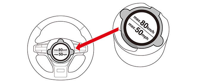 Illustration of the speed limit label attached on the sealant container and steering wheel