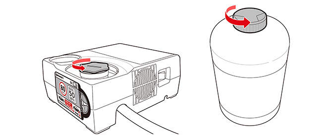 Illustration showing how to remove the cap of the sealant bottle and the holder cap 