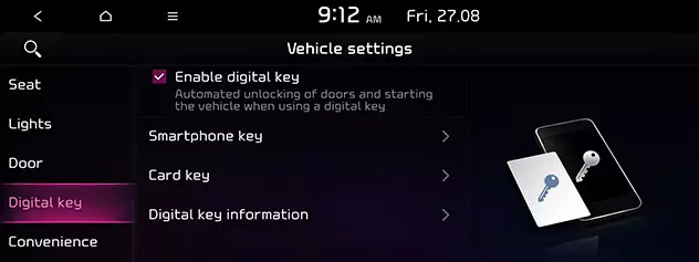 Infotainment display showing Digital Key menu