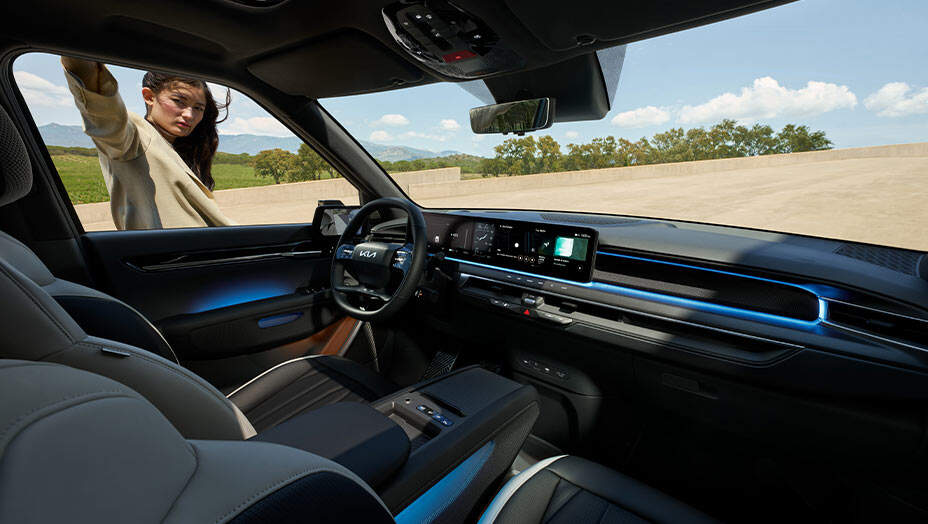 Interior Kia EV9 con materiales reciclados.