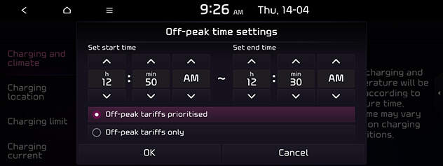 Off-peak Time Settings popup