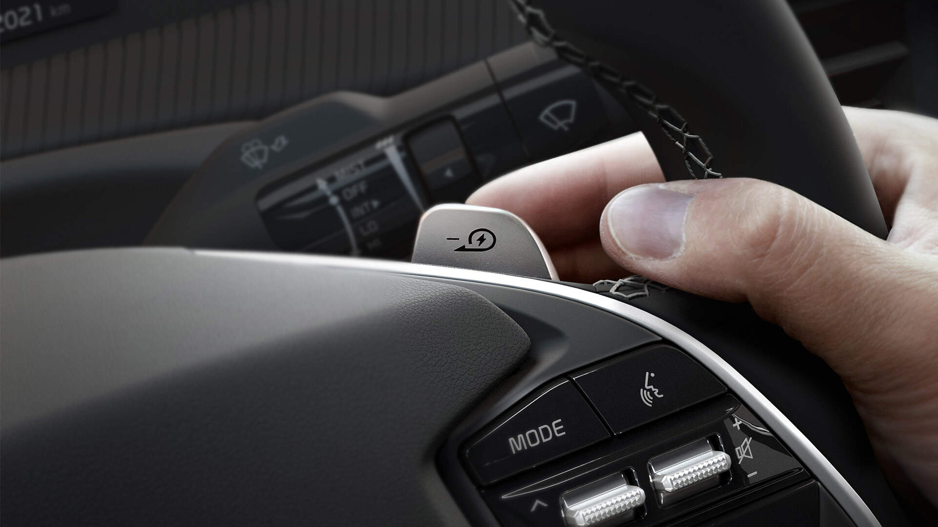 Close-up of right paddle shifter of the EV6