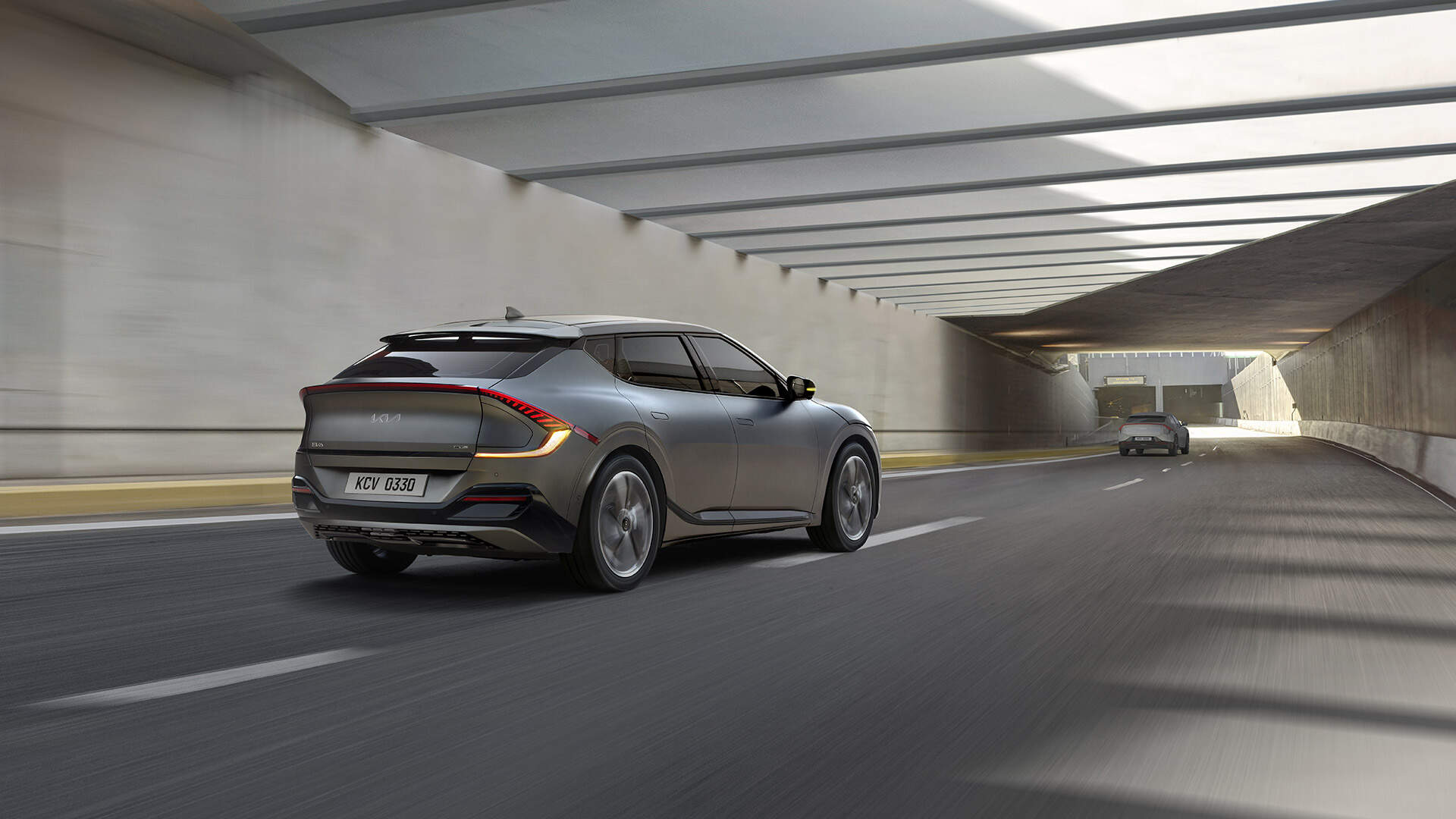 The EV6 speeding in a tunnel