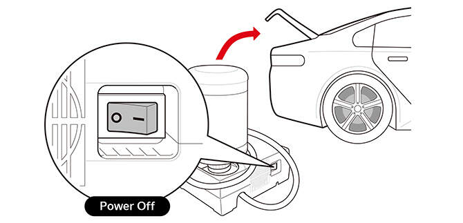 Illustration of sealant bottle's filling hose connected to the tire valve